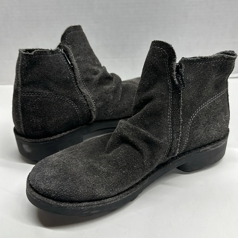 Fly London Ankle Boots Shoes Booties Suede Side Zip Buckle Gray Size 38 US 8
